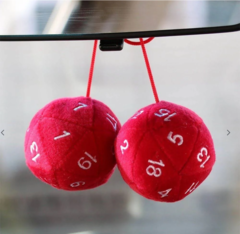 Fuzzy Dice! 20-sided Plush Dice Dangler - RED